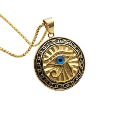 Imagem de Colar com pingente Olho de Hórus do Egito Antigo - Ferro de liga de zinco banhado a ouro 18K, design retrô de cabeça de águia, simbolizando proteção e sabedoria, presente para o dia de São Patrício