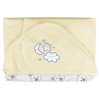 Imagem de Toalha de Plush para Bebê Capuz de Canto 68cm x 68cm Bublim, Urso Crem