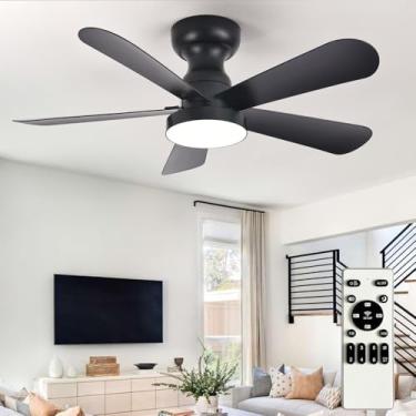 Imagem de Depuley Ventilador de teto preto com luzes: Ventilador de montagem embutida de 89 cm com luz e controle remoto - Ventiladores de teto de perfil baixo Motor DC reversível silencioso para quarto sala de
