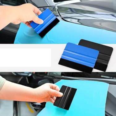 Imagem de Pacote com 2 rodos de vinil com 2 peças de tecido de feltro para decalque de filme matizado, ferramenta de aplicação de rodo, ferramenta lisa de papel de parede, azul e preto