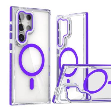 Imagem de LYJSMGZ Capa magnética para Samsung Galaxy S25 Ultra/S25 Plus/S25, moldura de lente, suporte oculto, proteção contra quedas, capa de cristal antiamarelamento, roxo, S25 Plus
