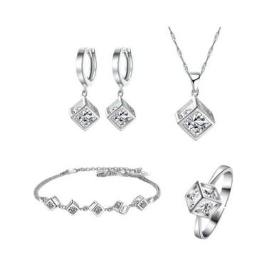 Imagem de Conjunto De Joias Em Prata Esterlina 925 Com Colar, Brincos, Pulseira 