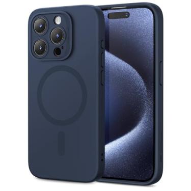 Imagem de ESR Capa para iPhone 15 Pro Max com MagSafe, suporta carregamento magnético, capa fina de silicone líquido, absorção de choque, proteção de tela e câmera, série nuvem, azul escuro