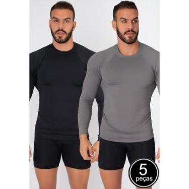 Imagem de Kit 5 Blusa Térmica Masculina Esportiva Manga Longa Proteção UV Segunda Pele-Masculino