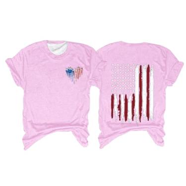 Imagem de Camiseta feminina com bandeira da América, roupa do quarto de julho, roupa do Memorial Day, camiseta patriótica feminina de manga curta, #1 - rosa, P