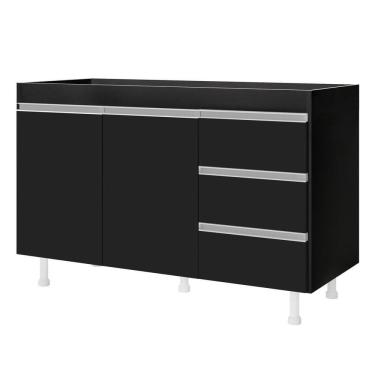 Imagem de Balcão Gabinete Lux Para Pia De 120cm 100% Mdf Sem Tampo 02 Portas E 03 Gavetas Preto - Desk Design