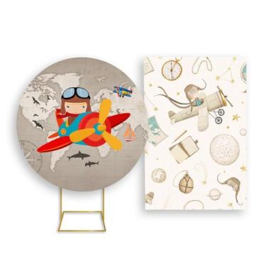 Imagem de Painel De Festa Redondo 1,50x1,50 + Painel Vertical 1,50x2,20 - Aviado