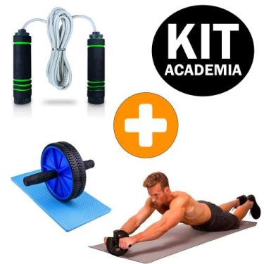 Imagem de Kit Treino em Casa Corda De Pular Profissional + Roda Abdominal Exercí