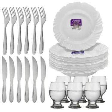 Imagem de Aparelho De Jantar 48 Peças Luxo Pétala Jogo De Pratos Talheres E Copo
