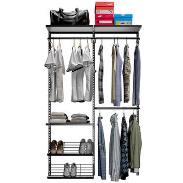 Imagem de Closet Aberto Aramado Preto Parede Cabideiro Araras Prateleira Modular