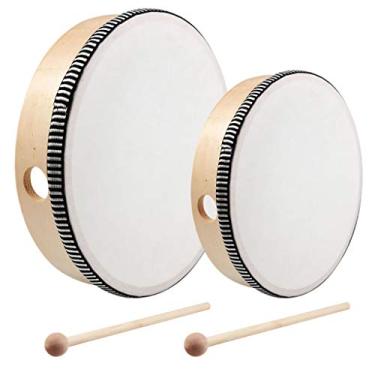 Imagem de Nydotd – Bateria infantil de 25,4 cm e 20,3 cm com moldura de madeira e instrumentos de percussão de tambor com instrumentos de percussão pré-escolar – educação musical infantil – bateria de mão profissional com bateria de madeira