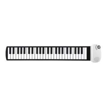 Imagem de Almencla Teclado de piano enrolado à mão, 49 teclas, flexível, recarregável, teclado de piano eletrônico para crianças, adultos, iniciantes, Branco