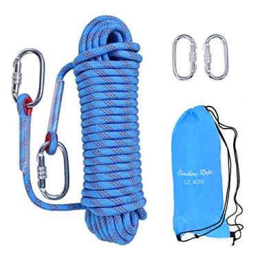 Imagem de LZ.MZXU Corda de escalada, cordas de escalada estática de 12 mm, corda de escalada externa com gancho, cordas de rapel de segurança, paraquedas de resgate de incêndio (azul, 32 pés)