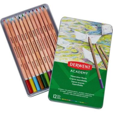 Imagem de Lápis de Cor Aquarelável Academy 12 Cores Estojo Lata - Derwent Academ