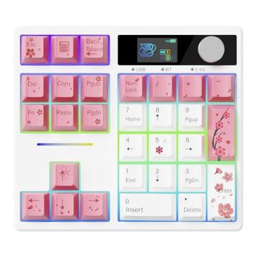Imagem de ZMX Teclado numérico X BOYI TD31Pro, teclado numérico com fio Hot Swap BT5.0/2,4GHz/Tipo-C com tela e botão, teclas PBT de 30 teclas, RGB Gaming Macro Numérico Pad para PC Laptop (flor de cerejeira