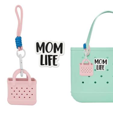 Imagem de HMGES Mini bolsa de acessórios de EVA para bolsa Bogg – pequena bolsa aberta com mosquetão paracord e pingente "Mom Life" – comporta chaves, fones de ouvido e pequenos itens essenciais – serve na
