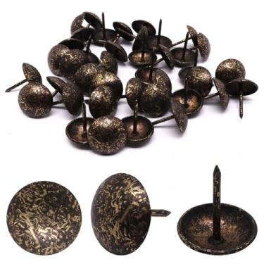 Imagem de YuGtcen 40 peças de tachas de estofamento para móveis, pregos decorativos tachas de polegar pregos de estofamento de metal para pinos de madeira aderência de móveis vintage (18 x 23 mm, bronze antigo)