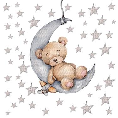 Imagem de DEKOSH Urso e estrelas para decoração de parede de berçário de bebê | Adesivos de parede adoráveis para quarto de meninos e meninas