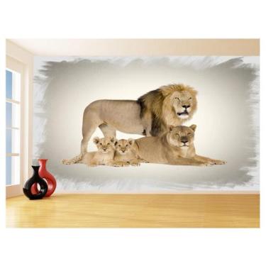 Imagem de Papel De Parede Animais Leão Família Filhotes 3,5M Anm466 - Você Decor