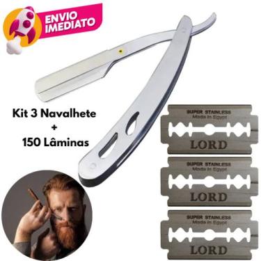 Imagem de Kit Navalha Aço Inox Navalhete Para Barbear Profissional Barbeiro 14cm