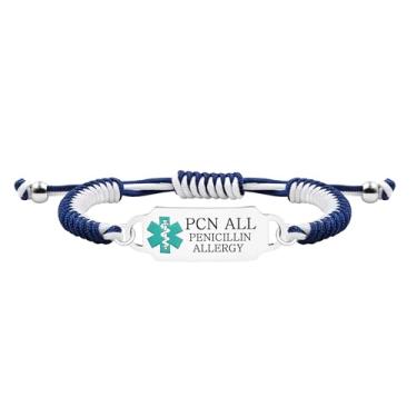 Imagem de Zircobic Pulseira de alerta médico personalizável – Etiqueta de aço inoxidável de identificação de emergência gravada a laser, cordão hipoalergênico ajustável de dois tons, para uso diário e