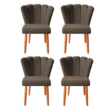 Imagem de Kit 4 Cadeiras Poltrona Sala de Jantar Penteadeira Reforçada Decorativa Pétala Suede