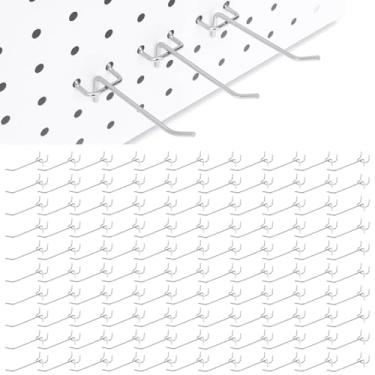 Imagem de Conjunto de 100 ganchos de pegboard, ganchos de aço inoxidável de 10 cm, ajuste a granel para quadro de pegboard de 1/10.2 cm para prateleiras de parede, acessórios para pendurar ferramentas