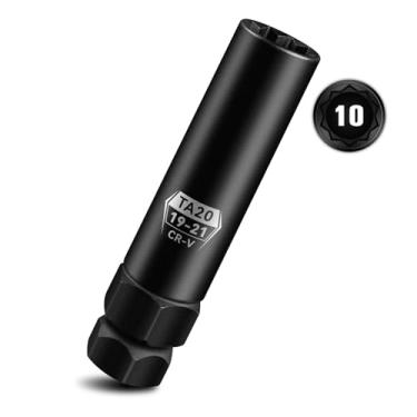 Imagem de Pgroup Chave de porca de 10 estrias, soquete TA20-19/21, ferramenta de remoção de porca de 19 mm e 21 mm, chave de substituição de roda para cabeças hexagonais duplas, aço Cr-V