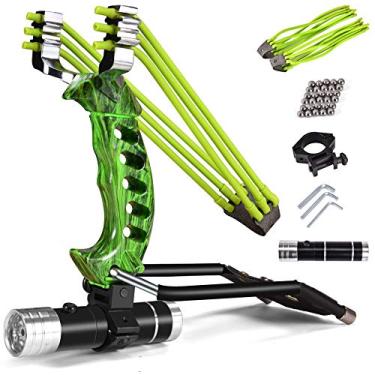 Imagem de NERUB Conjunto de estilingue profissional de caça com estilingue de pulso e foguete de caça com faixas de lançamento resistentes de alta velocidade catapultas caçador verde