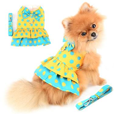 Imagem de PAIDEFUL Vestido Peitoral Para Cães Pequenos E Médios, Meninas, Saia Tutu De Bolinhas, Roupas Beleza Animais Estimação Com Coleira, 1,6 M, Gatos, Filhotes Chihuahua, Yorkshire, Primavera-Verão, Amar