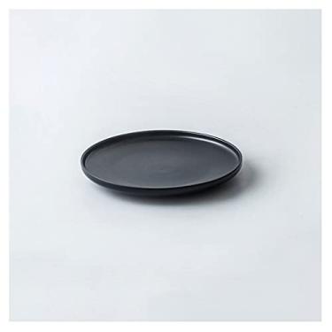 Imagem de Prato de serviço pratos de jantar de cerâmica pratos redondos de porcelana para salada de bife de macarrão. Pratos de servir de restaurante para jantar em família (25 cm, preto) pratos (cor: B