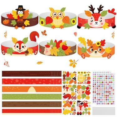 Imagem de Cinrobiye 24 Sets Fall Crafts Kits Autumn Animal Paper Crown Craft Kit Bulk DIY Harvest Headbands Craft for Holiday Thanksgiving Birthday Party Favors Gift Home School Art Project Activity Game Prizes