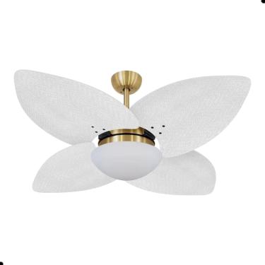 Imagem de Ventilador de Teto Dormamu Dourado 4 Pás Palmae Branco 127V com Controle