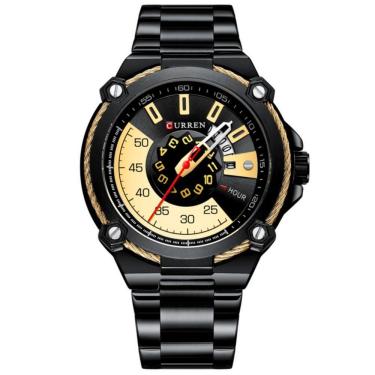 Imagem de Relógio De Pulso De Quartzo Masculino Pulseira De Aço Inoxidável Preto Dourado