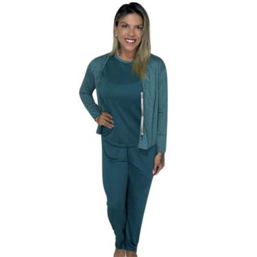 Imagem de Pijama Feminino Longo 3 Peças Outono/Inverno - Bel&Tob, P, Verde