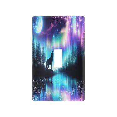 Imagem de Blueangle Tampa de placa de parede para interruptor de luz - Aurora Boreal Wolf Light Switch Cover Decorativa Placa de Parede, Tamanho 1 - Gangue 4,53 x 2,76 polegadas (19)