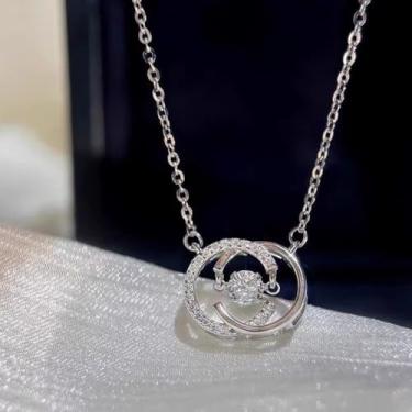 Imagem de Colar com pingente feminino banhado a prata, ajustável, moderno, delicado, simples, joia de presente