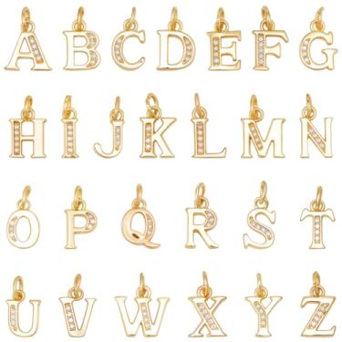 Imagem de Beebeecraft 1 caixa, 26 peças, pingentes de letra de zircônia cúbica, banhado a ouro 18 K, pingente de letra A-Z, pingentes iniciais para fabricação de joias, brincos, colar, pulseiras, chaveiros