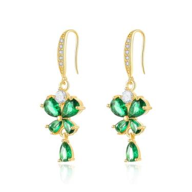 Imagem de Brincos femininos de strass do Dia de São Patrício com zircônia verde, trevo de trevo de boa sorte, brincos para presente de dia de São Patrício, acessórios para presentes, Medium, Metal, Sem pedra