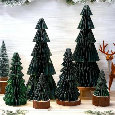 Imagem de Faccito 8 peças de centro de mesa de centro de mesa de favo de mel de Natal de papel iluminada por LED com 2 cordas de luz LED para decoração de fim de ano (cor moderna, estilo encantador)