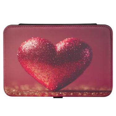 Imagem de Burbuja Caixa de joias de viagem com coração vermelho dos namorados, presente para mulheres e meninas, estojo de joias portátil de couro PU organizador para brincos, anéis, colares e pulseiras