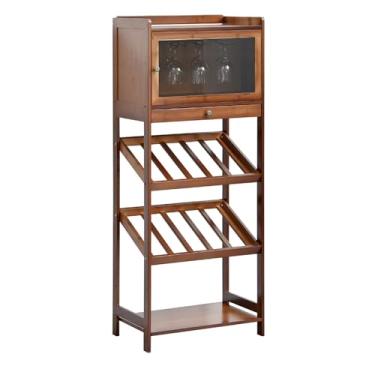 Imagem de Rack de armazenamento de garrafa de vinho de madeira - Armário de bebidas de grande capacidade com porta, prateleira de exibição elegante para sala de estar, cozinha, bar e sala de jantar (53,3 x 33,3