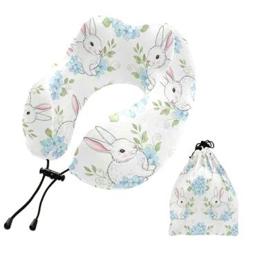 Imagem de Burbuja Almofada de pescoço de coelho para viagem, almofada de viagem de espuma viscoelástica para suporte de cabeça de carro de avião dormindo, lavável na máquina e portátil