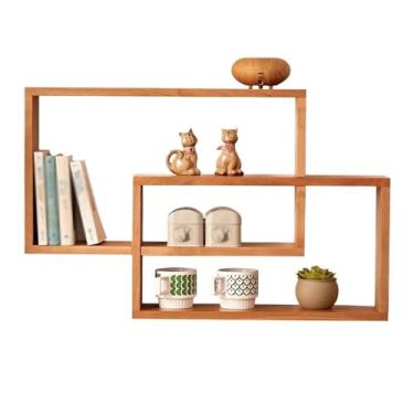 Imagem de Estante de livros, prateleiras flutuantes abertas, estante de parede, suporte decorativo de anel duplo de madeira, para sala de estar, estudo, escritório, prateleira, prateleira de livros independente