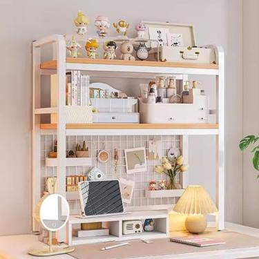 Imagem de Estante de mesa de computador, estante de mesa de mesa, cabana de mesa ajustável, estante de mesa de mesa, estante de mesa de madeira multiuso, organizador de bancada de metal, para escritório em casa