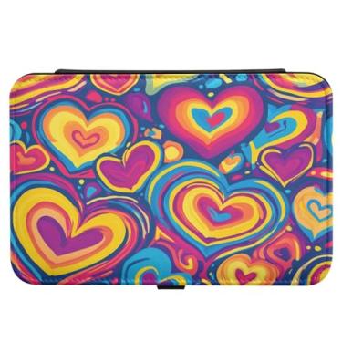 Imagem de Burbuja Caixa de joias de viagem de coração abstrato para mulheres e meninas, organizador de joias portátil de couro PU para brincos, anéis, colares e pulseiras