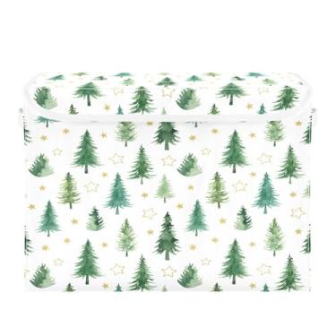 Imagem de Burbuja Caixa de armazenamento de pinheiros com tampa e alças, grande caixa de armazenamento dobrável para prateleiras armário quarto escritório organizador