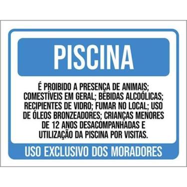 Imagem de Kit 10 Placas Piscina Exclusivo Moradores 36X46 - Sinalizo