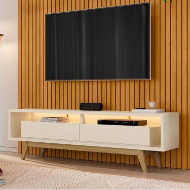 Imagem de Rack para Sala Roma 183cm com Nichos e Pés em Madeira Maciça Estilo Moderno Off White R...