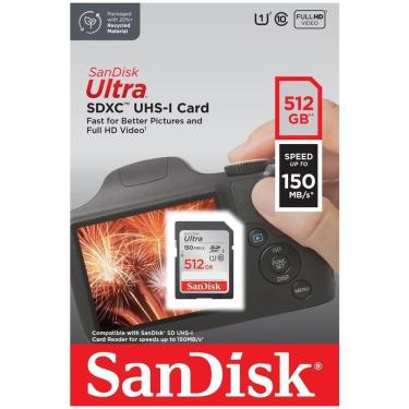 Imagem de Cartão de Memória SD Sandisk Ultra 512GB Class 10 U1 FHD com Desempenho Confiável e Durabilidade - SDSDUNC-512G-GN6IN